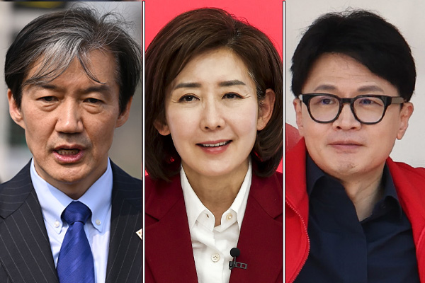 왼쪽부터 조국 조국혁신당 대표, 나경원 국민의힘 서울 동작을 후보, 한동훈 국민의힘 비상대책위원장. photo 뉴시스 / 편집 주간조선