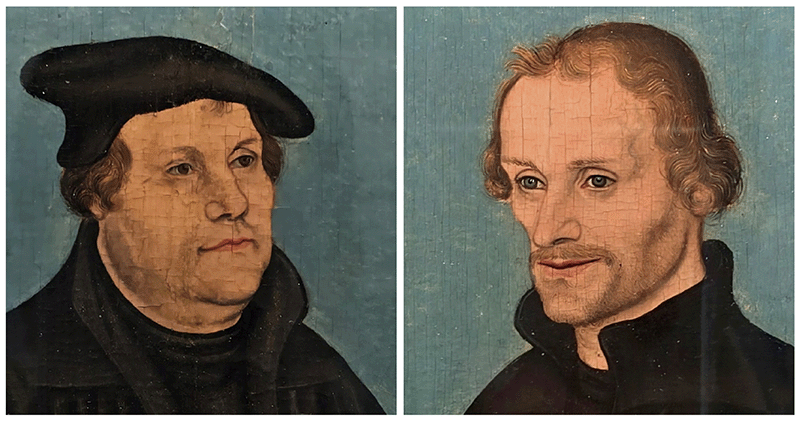 비텐베르크 성채교회에 있는 루터(왼쪽)와 멜란히톤의 초상화. 모두 루카스 크라나흐가 그렸다. photo 성채교회