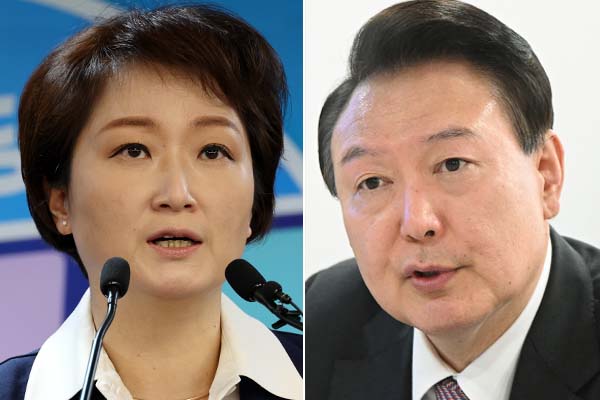 왼쪽부터 이언주 경기 용인정 더불어민주당 당선인, 윤석열 대통령. photo 뉴시스 / 편집 주간조선