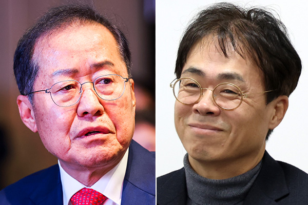 왼쪽부터 홍준표 대구시장과 김경율 전 비대위원. photo 뉴시스 / 편집 주간조선