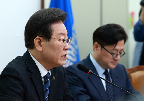 이재명 더불어민주당 대표가 15일 오전 서울 여의도 국회에서 열린 최고위원회의에서 발언하고 있다. photo 뉴시스
