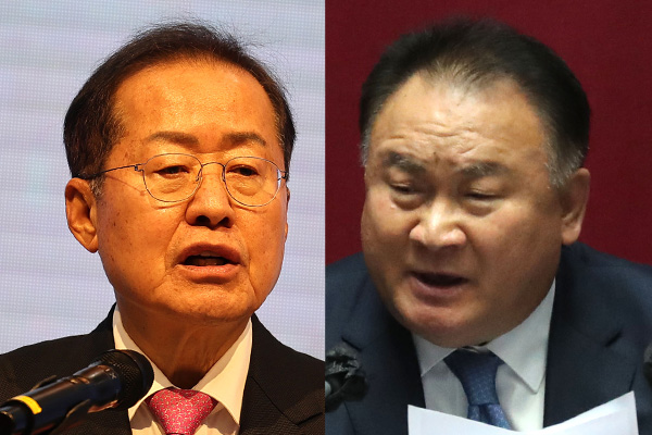 왼쪽부터 홍준표 대구시장과 이상민 국민의힘 의원. photo 뉴시스 / 편집 주간조선