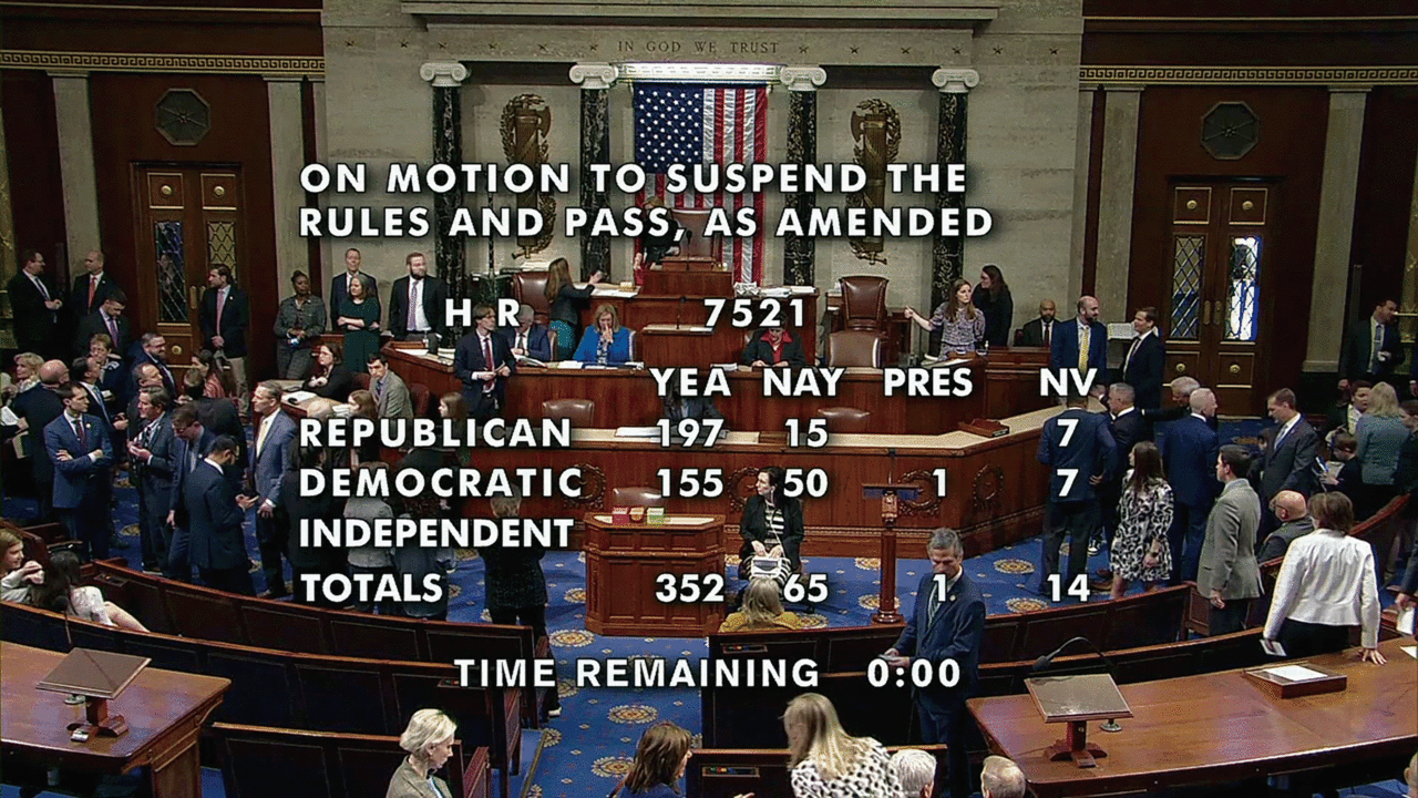 지난 3월 13일(현지시간) 미국 하원이 틱톡의 유통·배포를 금지하는 법안을 찬성 352 대 반대 65의 표차로 통과시키고 있다. photo CNN