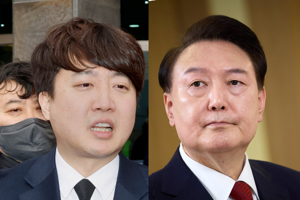 왼쪽부터 이준석 개혁신당 대표와 윤석열 대통령. photo 뉴시스 / 편집 주간조선