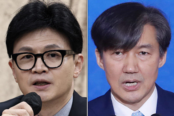 왼쪽부터 한동훈 전 국민의힘 비상대책위원장과 조국 조국혁신당 대표. photo 뉴시스 / 편집 주간조선