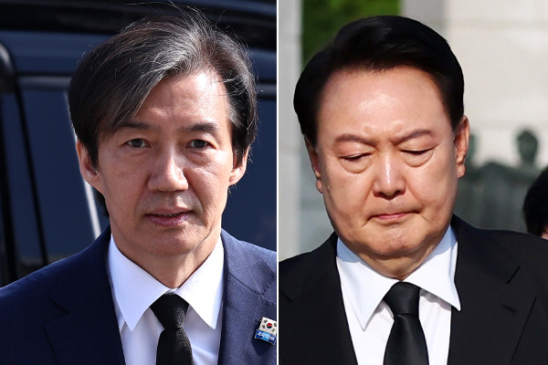 왼쪽부터 조국 조국혁신당 대표와 윤석열 대통령. photo 뉴시스 / 편집 주간조선