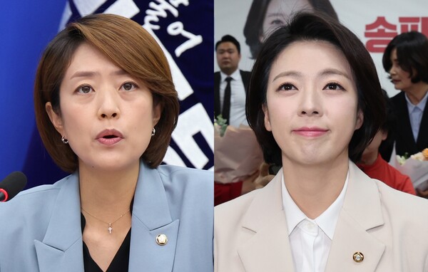 고민정 더불어민주당 최고위원(왼쪽)과 배현진 국민의힘 의원. photo 뉴시스 / 편집 주간조선
