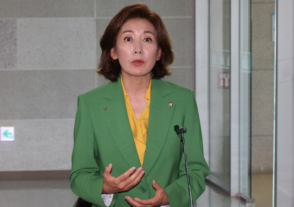 나경원 국민의힘 의원이 13일 오후 서울 여의도 국회 의원회관에서 당 전당대회 룰 관련해서 발언하고 있다. photo 뉴시스