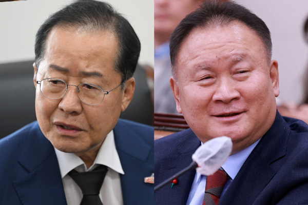 왼쪽부터 홍준표 대구시장과 이상민 국민의힘 의원. photo 뉴시스 / 편집 주간조선