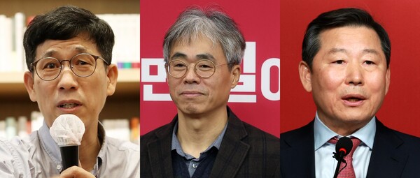왼쪽부터 진중권 광운대 특임교수, 김경율 전 국민의힘 비대위원, 이철규 국민의힘 의원. photo 뉴시스 / 편집 주간조선