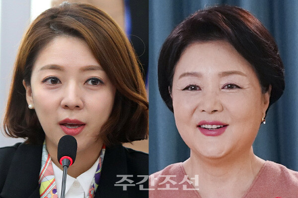 왼쪽부터 배현진 국민의힘 의원과 문재인 전 대통령의 부인 김정숙 여사. photo 뉴시스 / 편집 주간조선