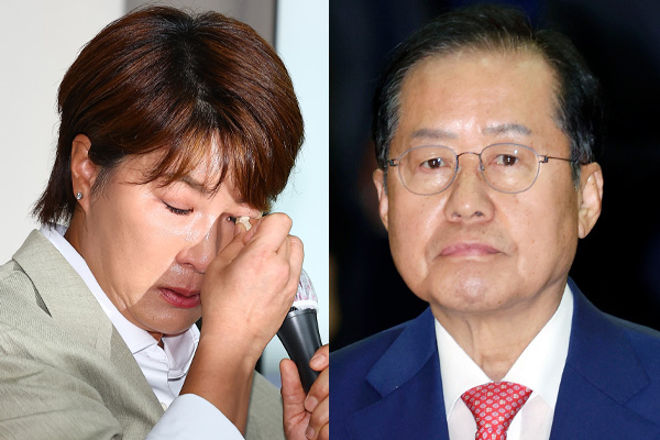 왼쪽부터 전 골프선수 박세리와 홍준표 대구시장. photo 뉴시스 / 편집 주간조선 
