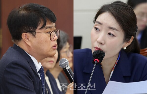 왼쪽부터 임현택 대한의사협회(의협) 회장과 강선우 더불어민주당 의원. photo 뉴시스 / 편집 주간조선