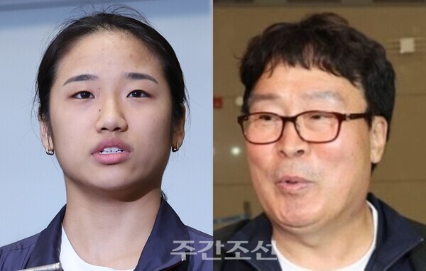 파리 올림픽 금메달리스트 안세영 선수(왼쪽)과 김택규 대한배드민턴협회장. photo 뉴시스 /연합/ 편집 주간조선