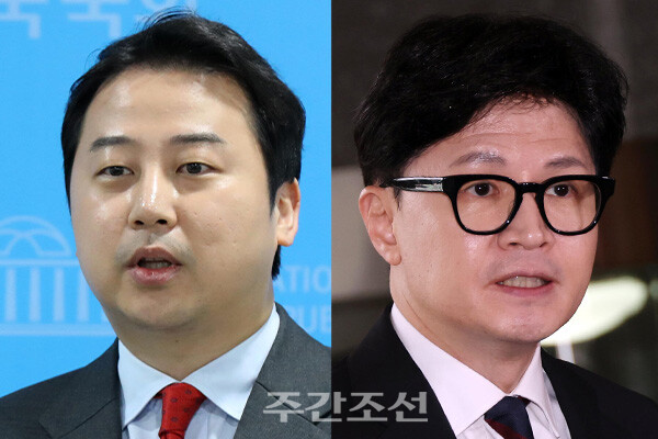 (왼쪽부터) 장예찬 전 국민의힘 최고위원과 한동훈 국민의힘 당 대표. photo 뉴시스 / 편집 주간조선