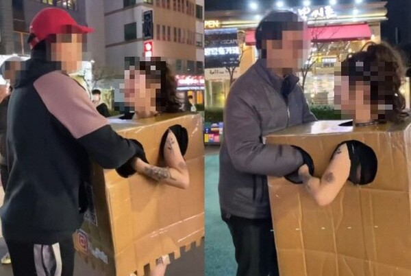 지난해 10월 21일 서울시 마포구 홍대에서 촬영된 일명 '압구정 박스녀'. photo 인스타그램