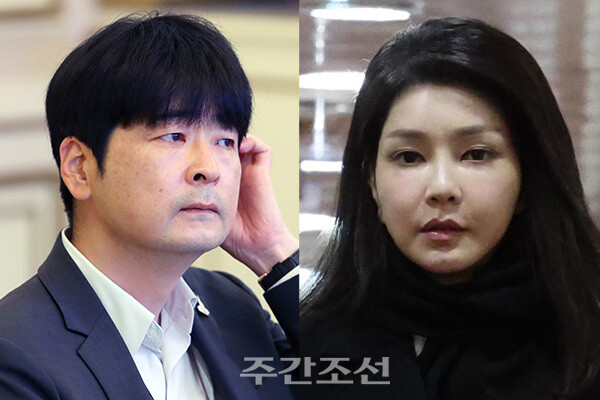 탁현민 전 청와대 의전비서관(왼쪽)과 윤석열 대통령 부인 김건희 여사. photo 뉴시스 / 편집 주간조선