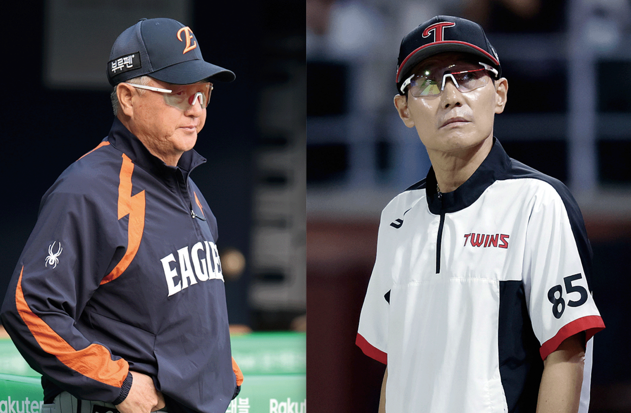 한화 이글스 김경문 감독(왼쪽)과 LG 트윈스 염경엽 감독. photo 뉴시스