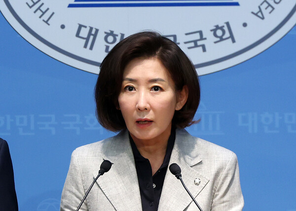 나경원 국민의힘 의원이 지난 7월 31일 오전 서울 여의도 국회 소통관에서 열린 김문수 당대표 후보 비전·공약 발표 기자회견에서 발언하고 있다. photo 뉴시스