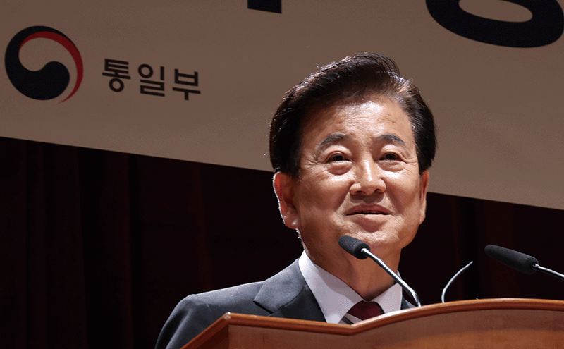 지난 7월 25일 정동영 통일부 장관이 서울 종로구 정부서울청사 별관에서 취임사를 하고 있다. photo 뉴시스