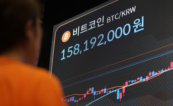 지난 22일 오전, 서울 서초구 빗썸 라운지 강남점 전광판에 비트코인 시세가 표시되고 있다. photo 뉴시스