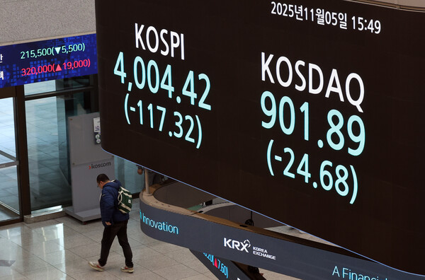 5일 오후 서울 영등포구 한국거래소 모니터에 코스피와 코스닥 종가가 표시되고 있다. photo 뉴스1