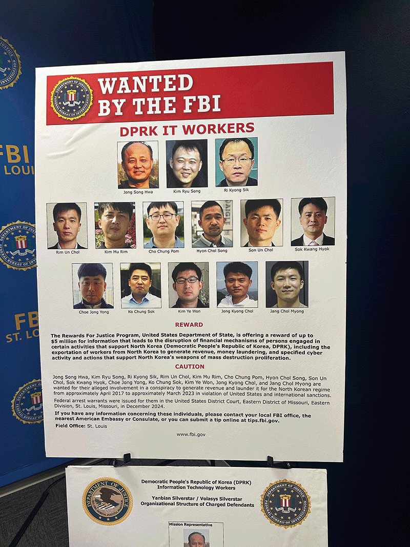 지난해 12월 12일 미국 FBI는 14명의 북한 국적자를 기소했다고 발표했다. 이들은 허위 신원을 이용해 미국 기업의 원격 IT직에 취업하고, 급여와 관련 자금을 북한의 무기 프로그램에 전용한 혐의를 받고 있다. photo 뉴시스·AP