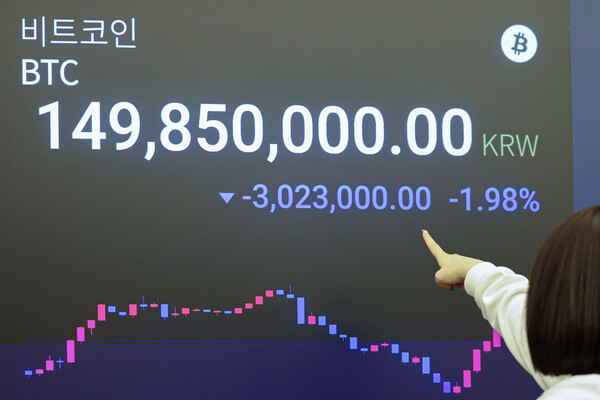 지난 5일 서울 강남구 업비트 고객센터에 비트코인을 비롯한 가상화폐 가격이 나오고 있다. photo 뉴시스
