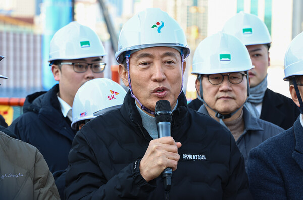 오세훈 서울시장이 지난 19일 서울 동작구 노량진 재정비촉진지구 착공 현장에서 발언을 하고 있다. photo 뉴스1